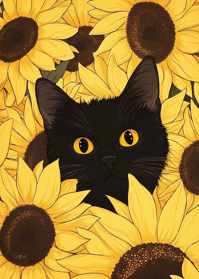 cat sunflowers