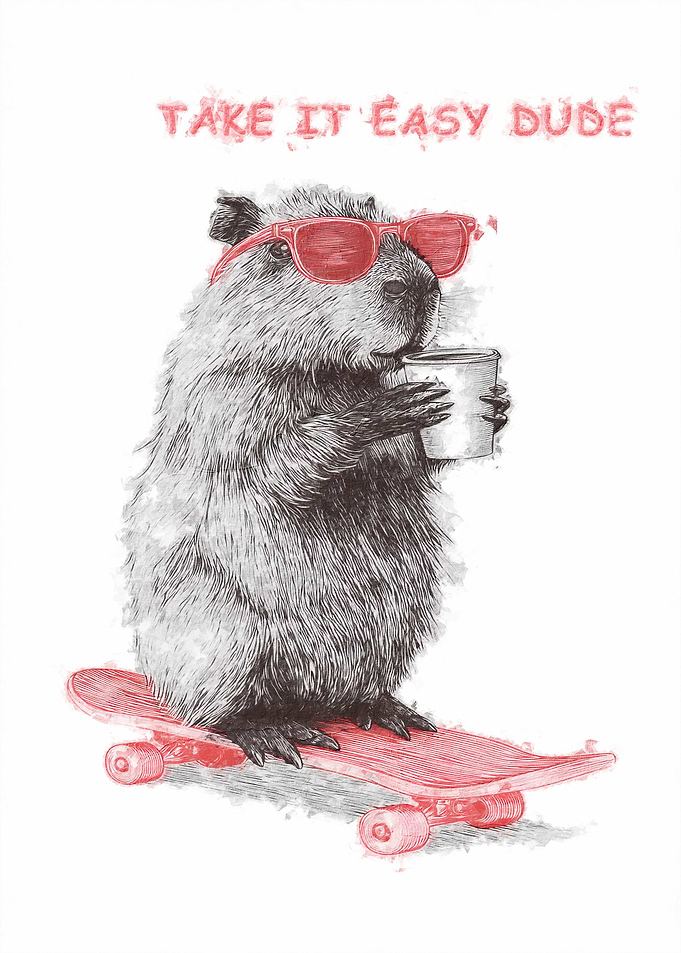 Capybara on Skateboard with Drink