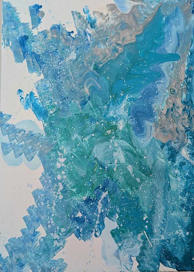 Abstract Blue and Silver Painting
