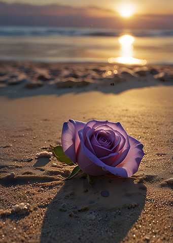 Rose on the beach at sunset