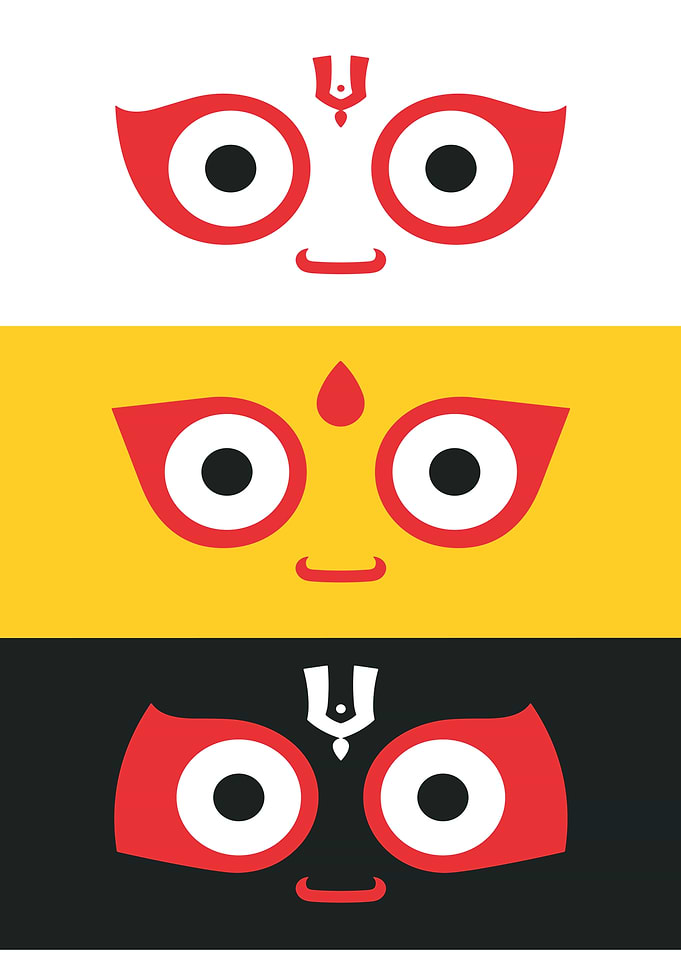 Jagannath Faces: White, Yellow, Black