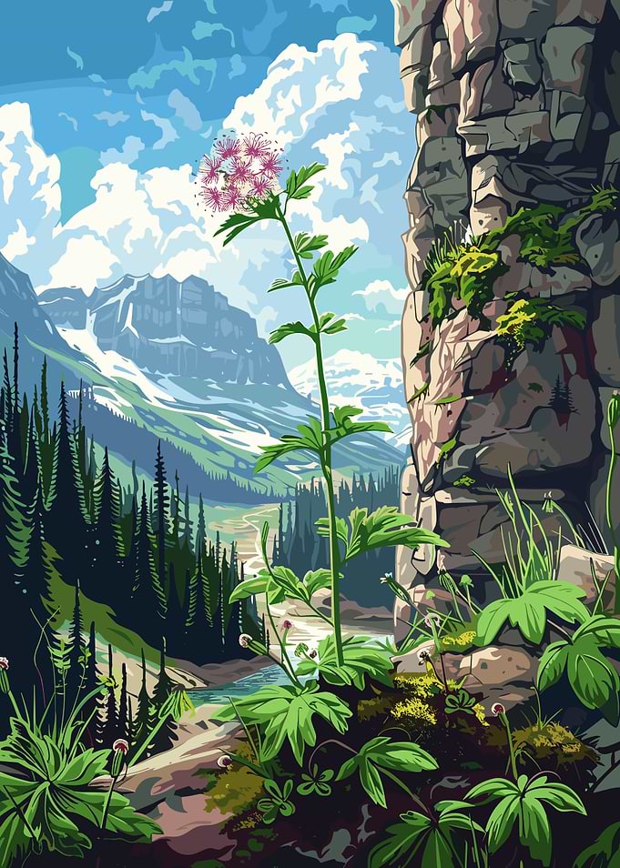 Mountain Landscape with Flower and Rocks