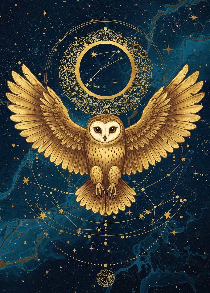 Golden Owl Constellation Art