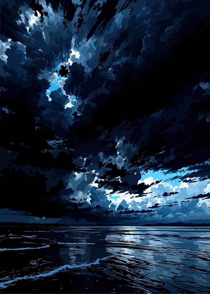 Dramatic Ocean and Sky Illustration