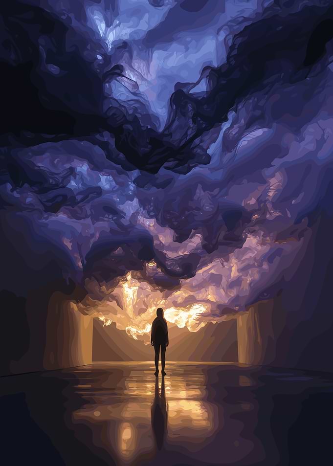 Figure in a Stormy Hallway