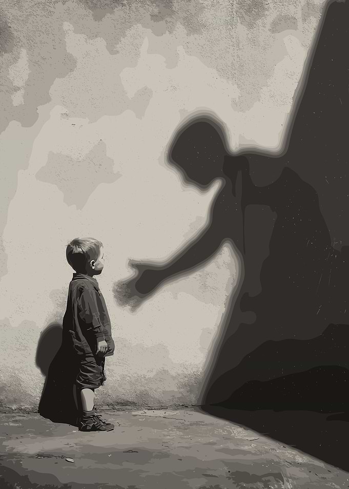 Boy and Shadow Reaching Out