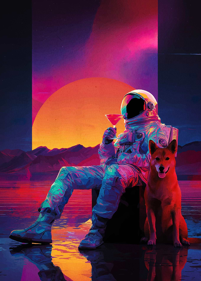 Astronaut with Dog Sipping Cocktail