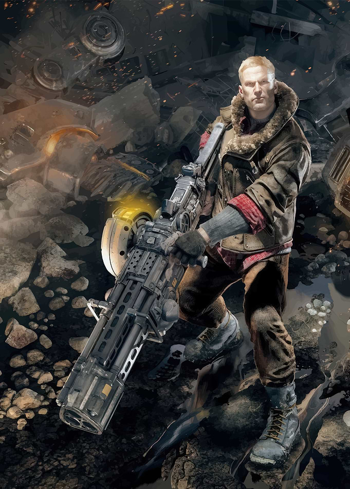 Man with Heavy Weapon in Ruins