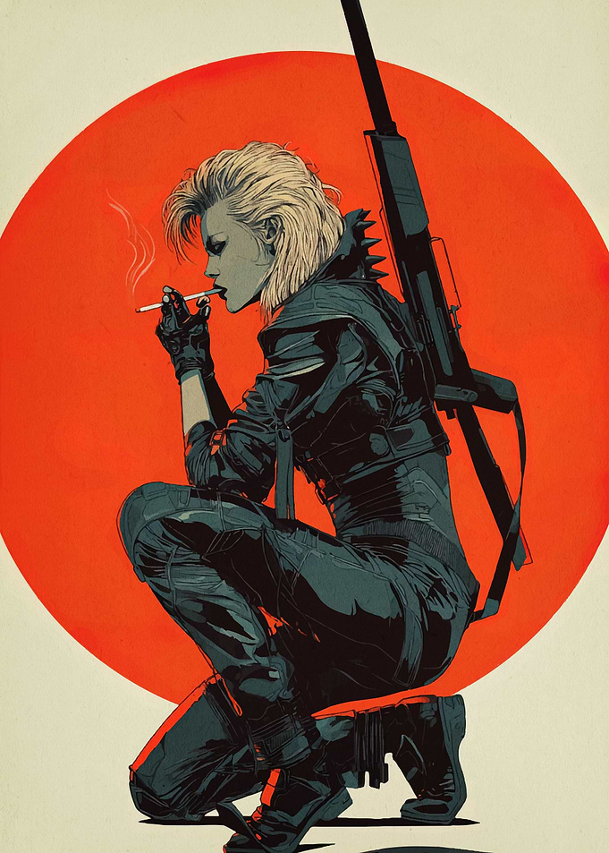 Female Warrior Smoking with Rifle