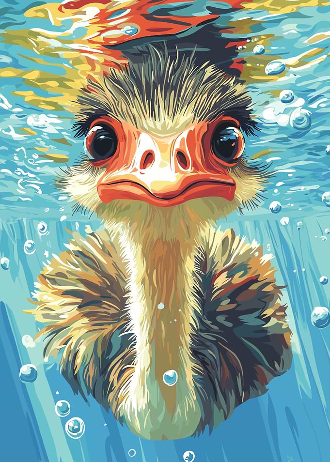 Emu underwater portrait