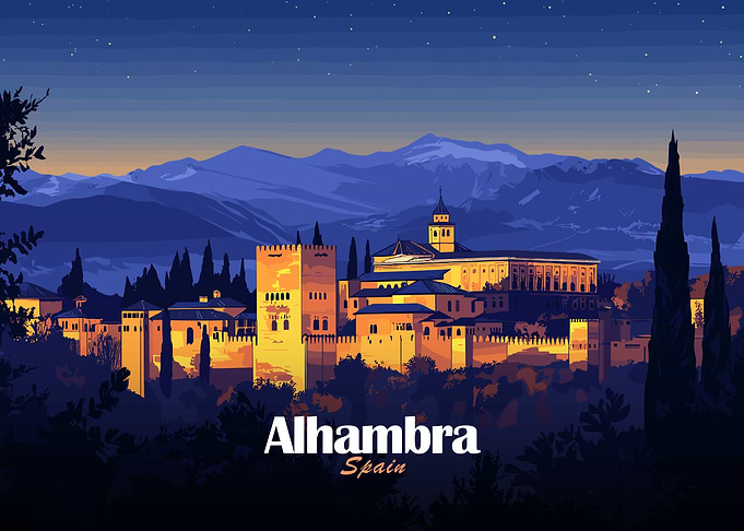 Alhambra, Spain at Night