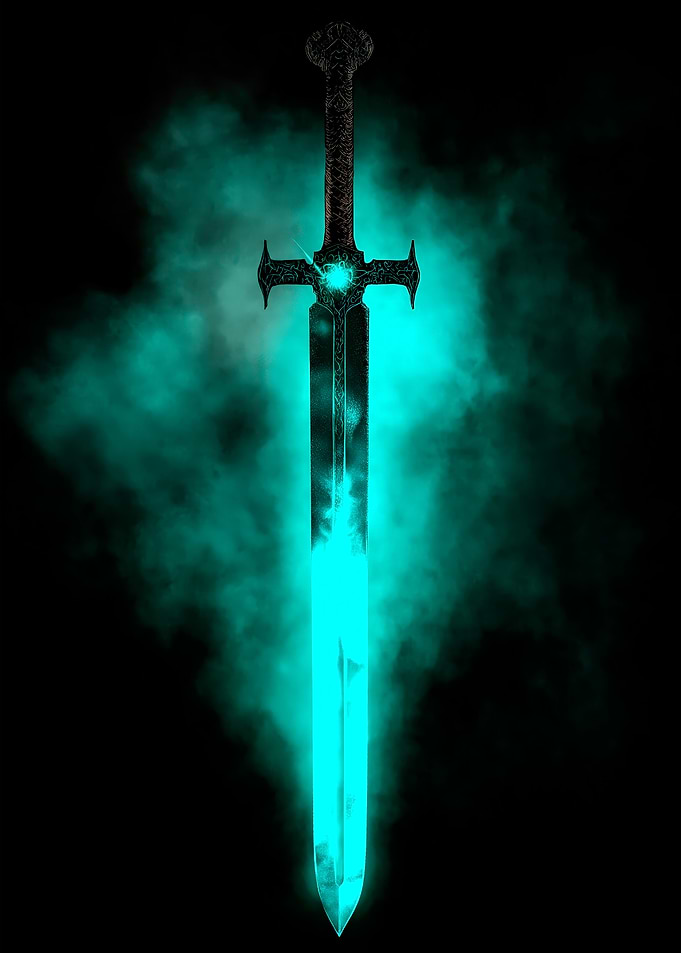 Glowing Sword in Dark Fantasy Setting