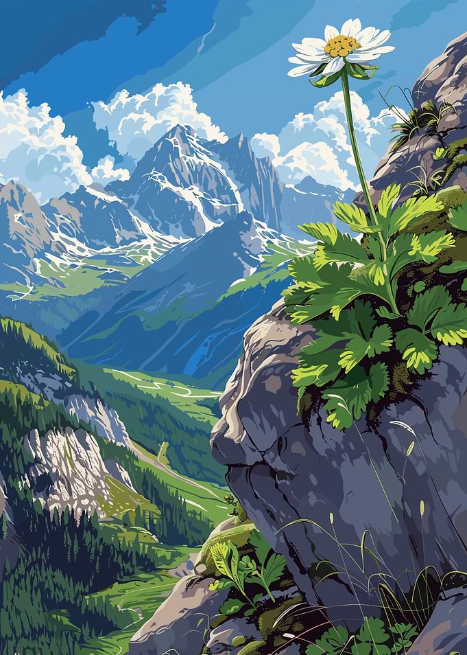 Mountain Landscape with Flower