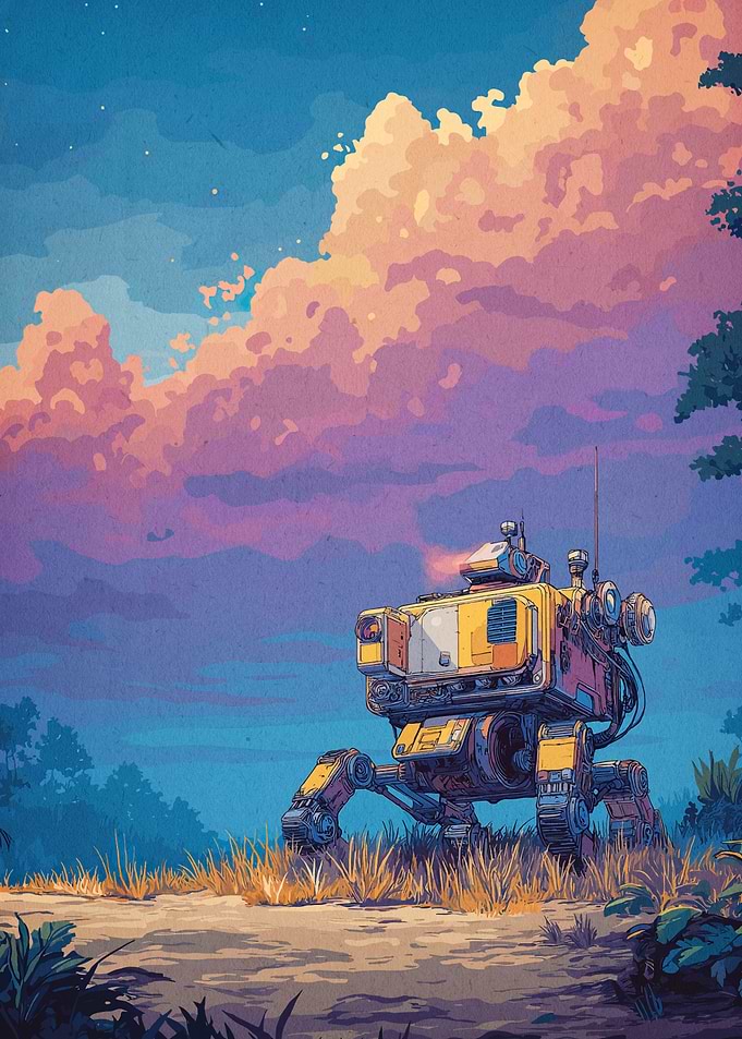 Yellow Robot Walker in Landscape
