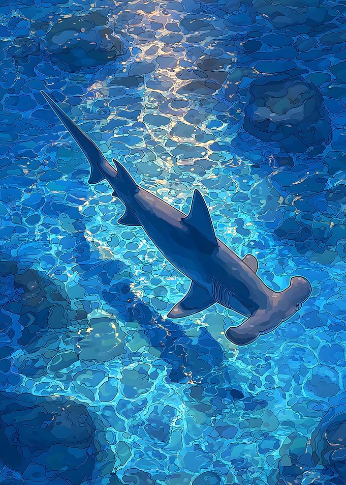 Hammerhead Shark in Clear Blue Water