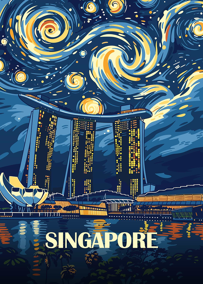 Singapore Cityscape Starry Night Art
