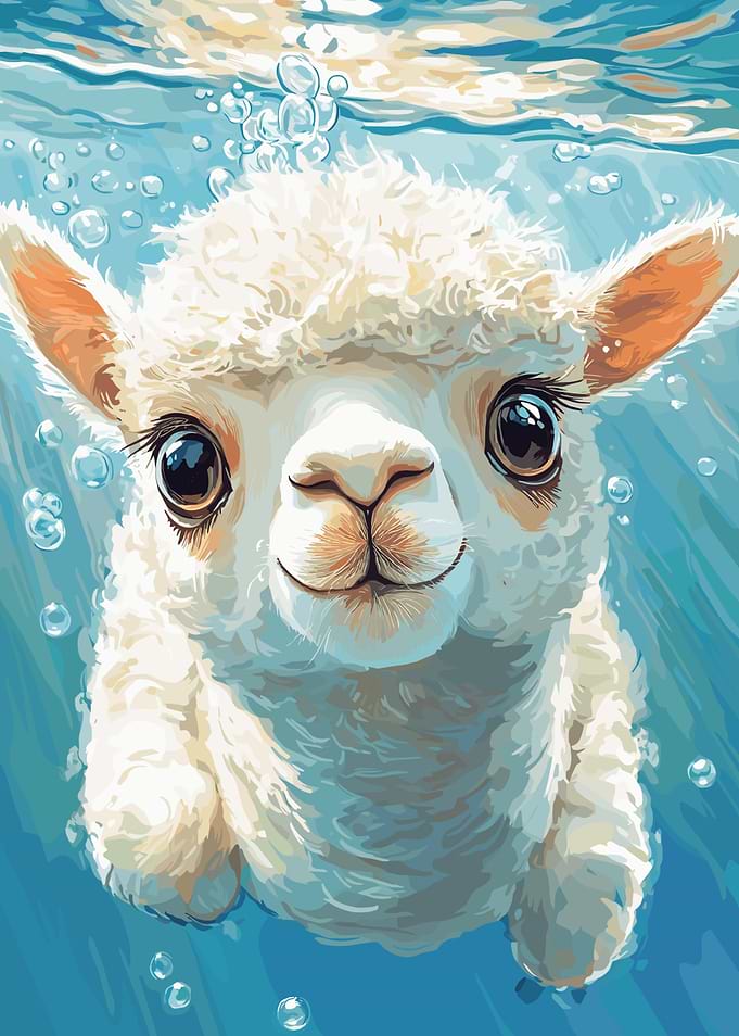 Cute Alpaca Swimming Underwater