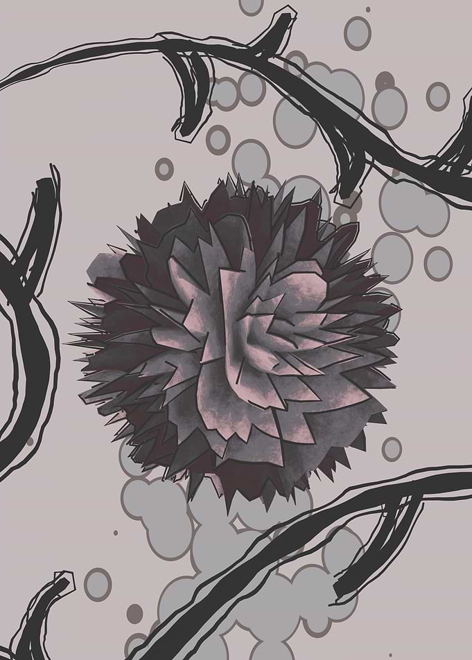 Abstract Floral Arrangement with Dark Vines
