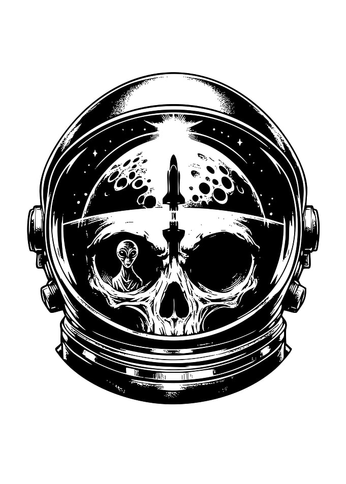 Astronaut Helmet Skull Alien Space Rocket