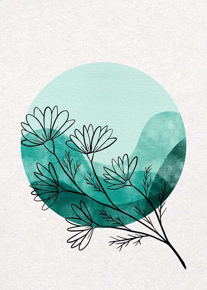 Floral Watercolor Art with Black Outlines