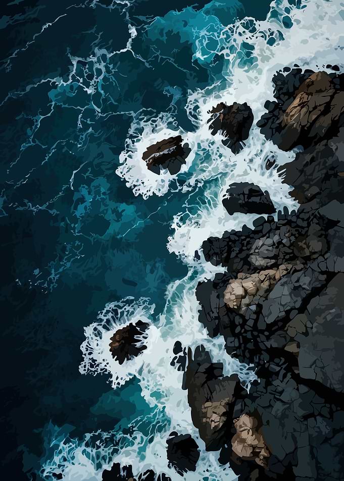 Ocean waves crashing on rocky shore