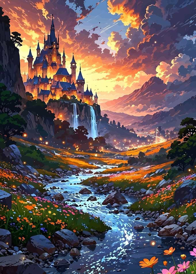 Fantasy Castle Landscape with River