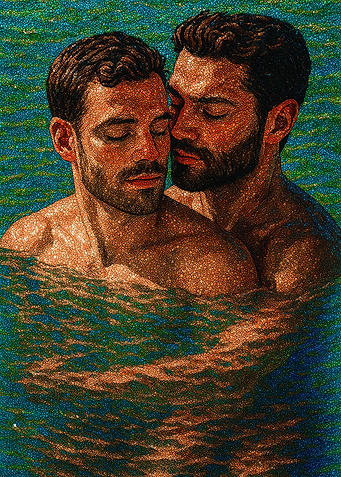 Embracing Gay Couple in Water