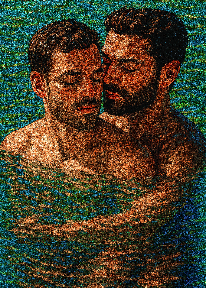 Embracing Gay Couple in Water