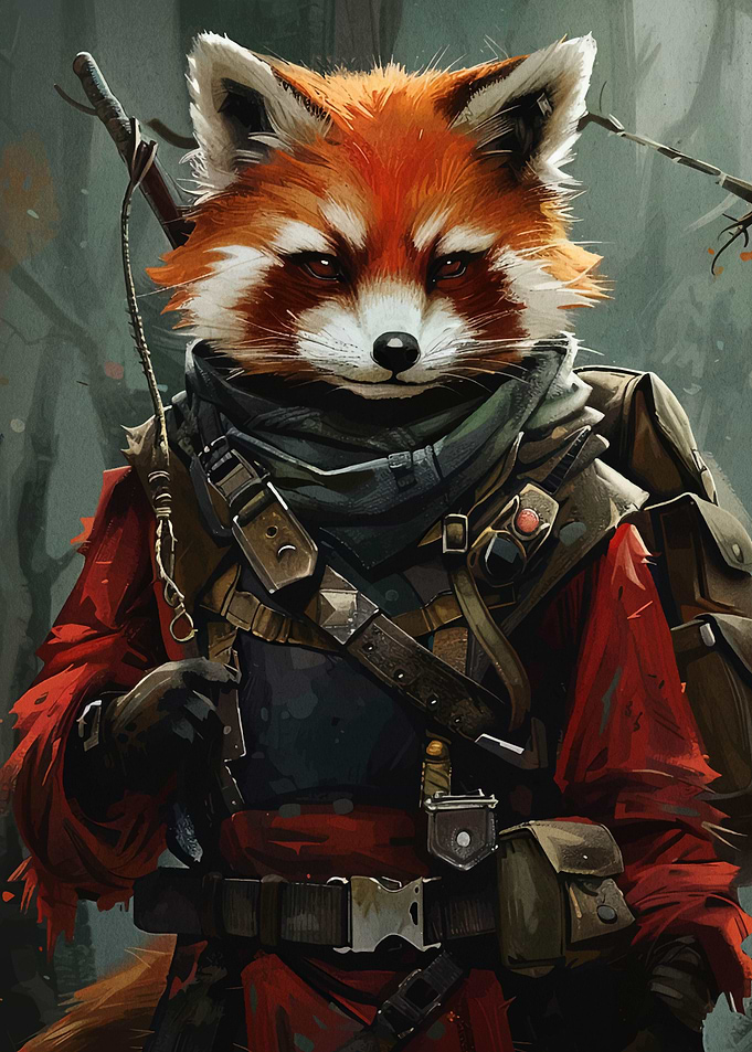 Anthropomorphic Red Panda Warrior Portrait