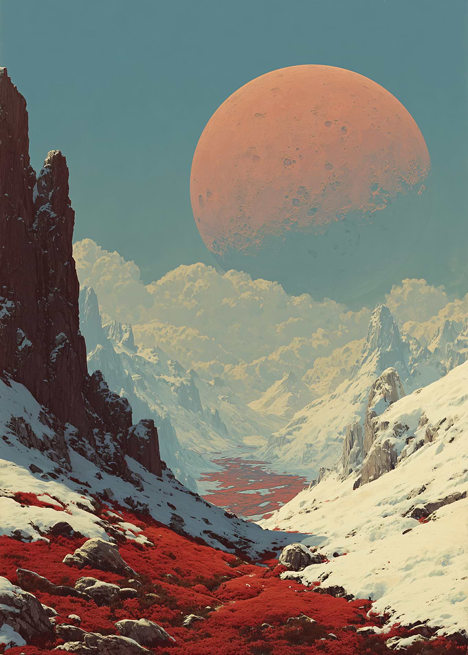 Martian Landscape with Red Vegetation