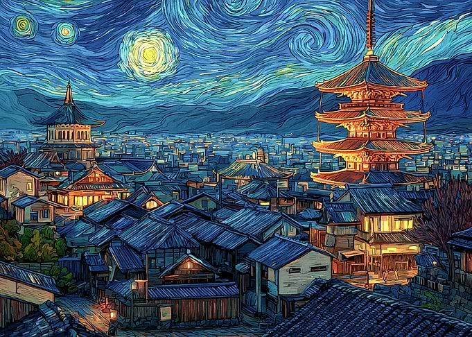 Japanese cityscape Van Gogh