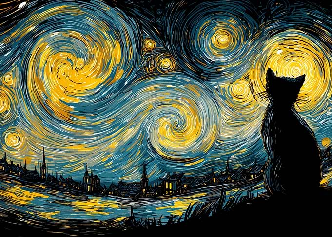 Starry Night Cat Silhouette