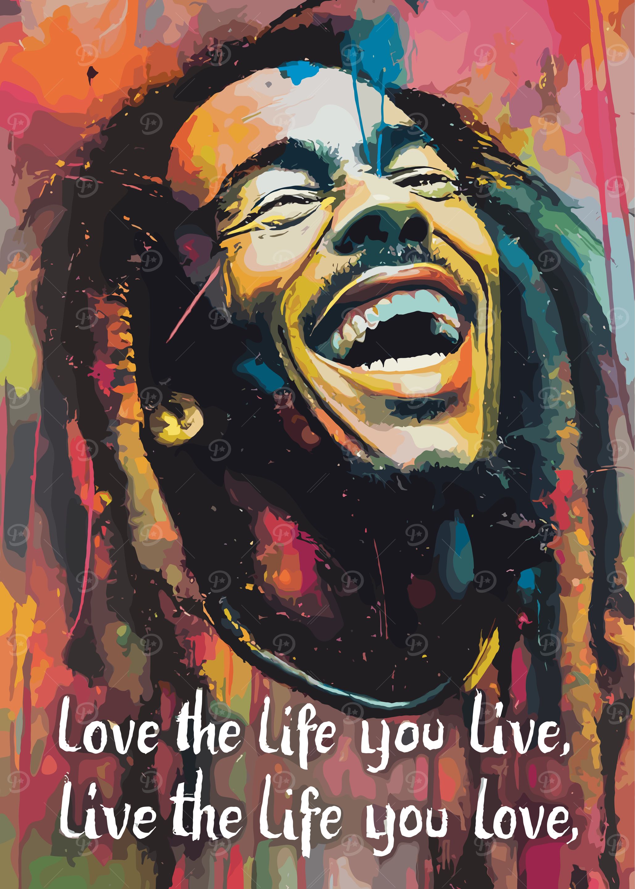 Bob Marley Colorful Portrait with Quote
