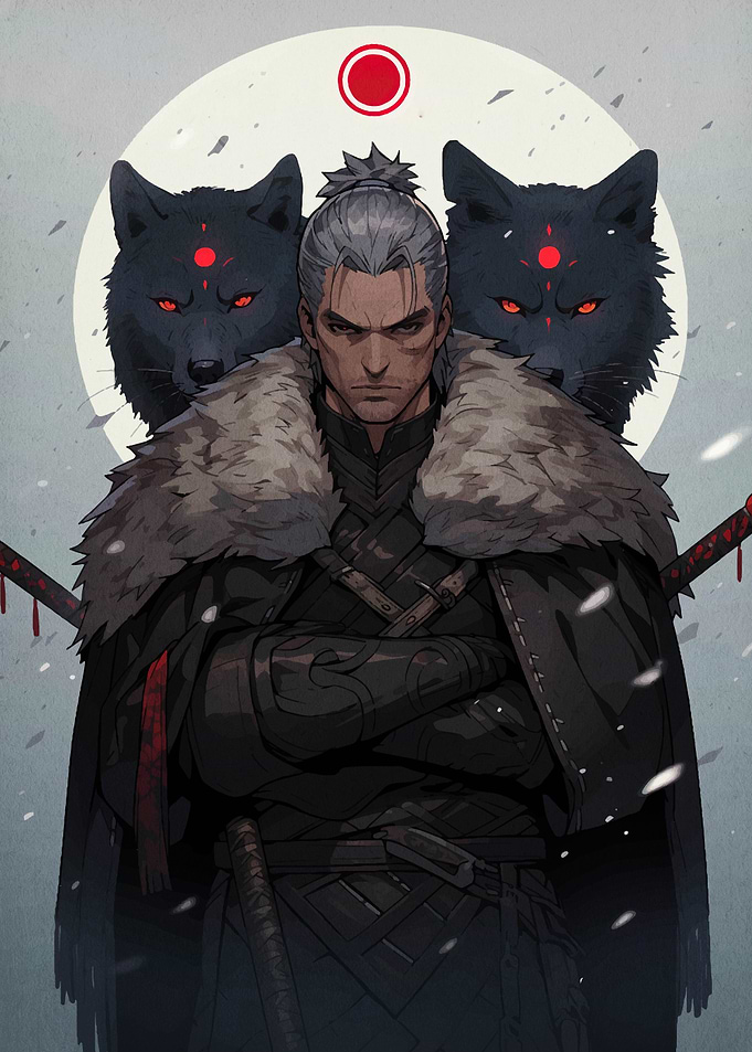 Samurai with Wolves Digital Art