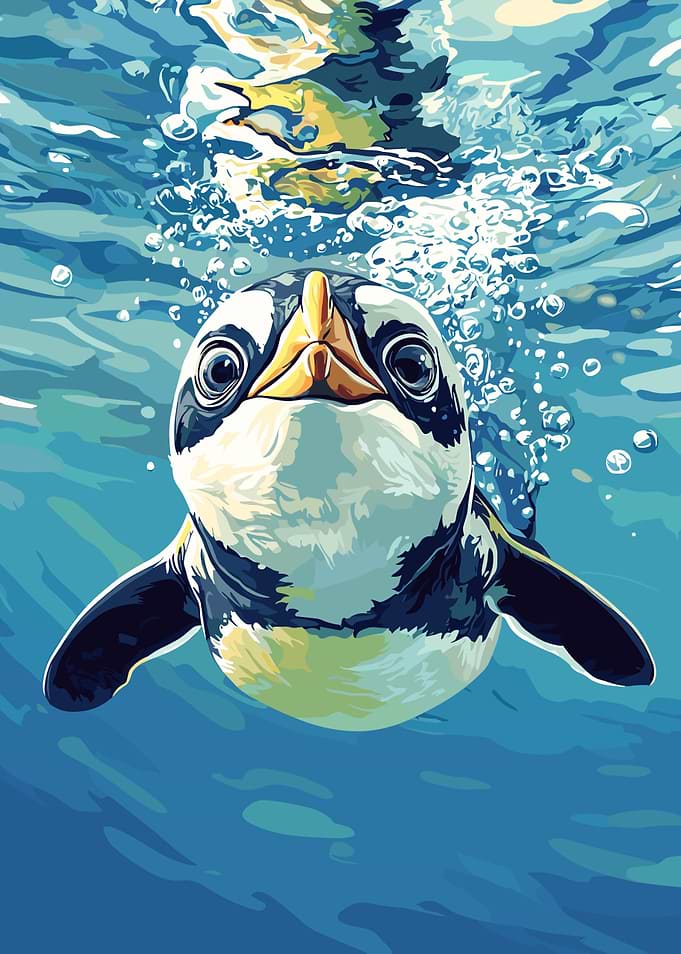 Penguin Swimming Underwater