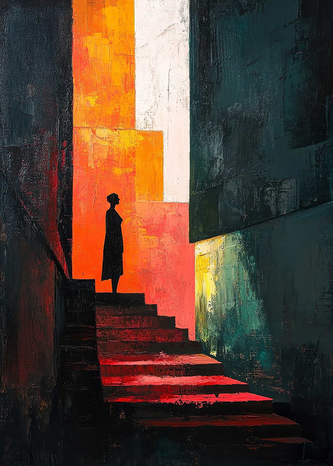 Abstract Woman on Stairs Painting