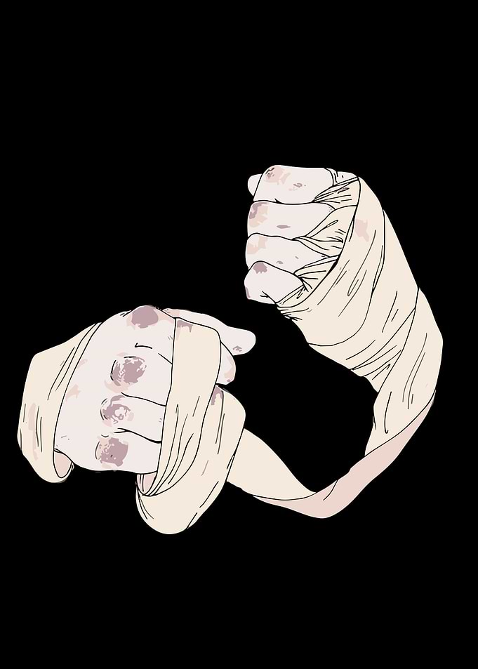 Bandaged Fists on Black Background