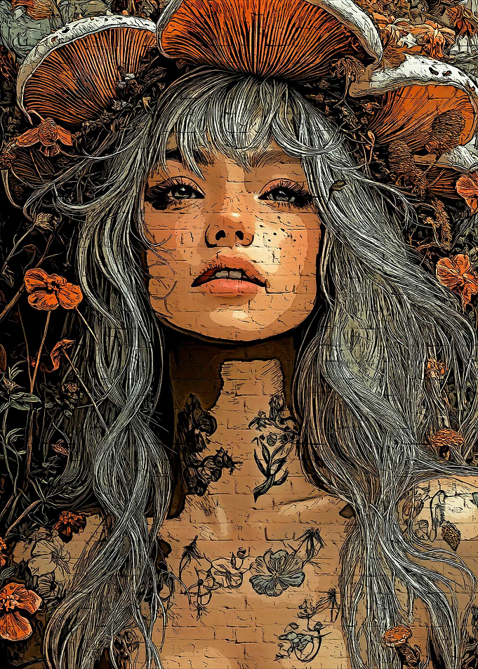 Mushroom Crowned Woman Portrait