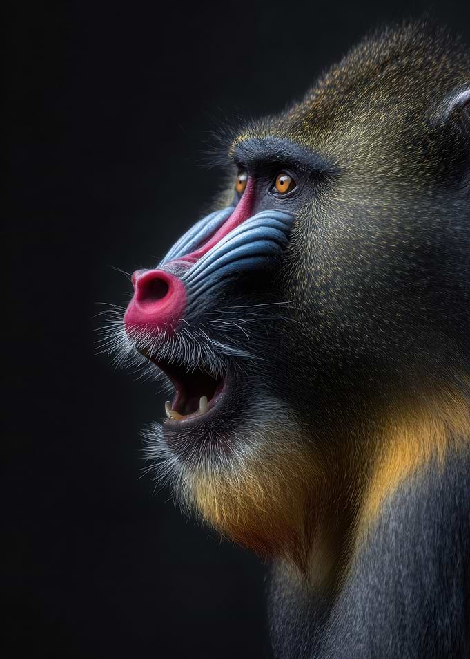 Colorful Mandrill Portrait on Black Background