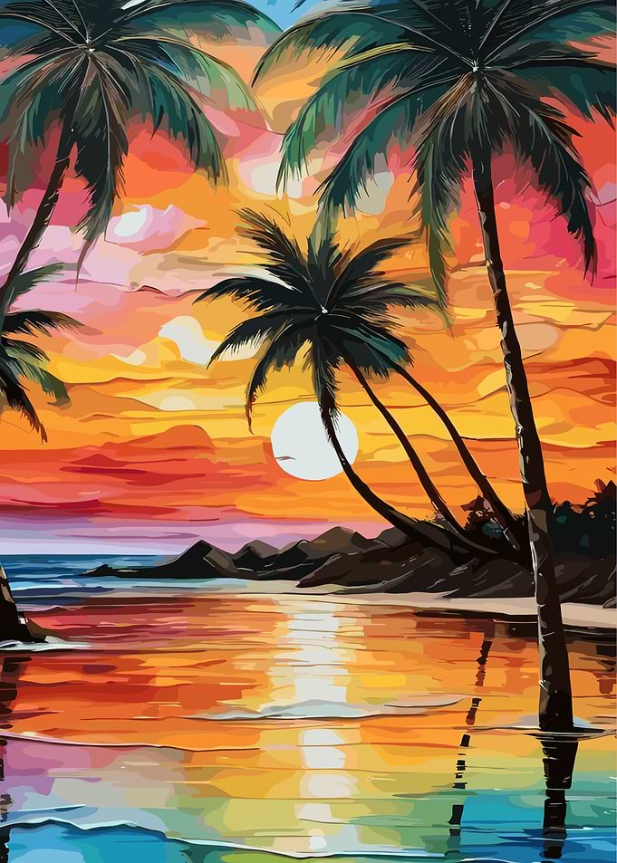 Tropical Beach Sunset Painting