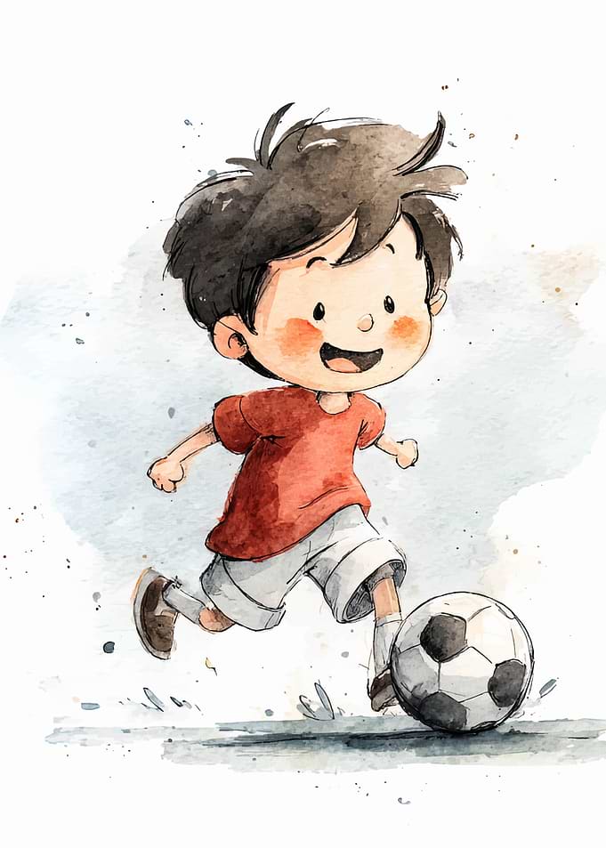 Watercolor Boy Playing Soccer