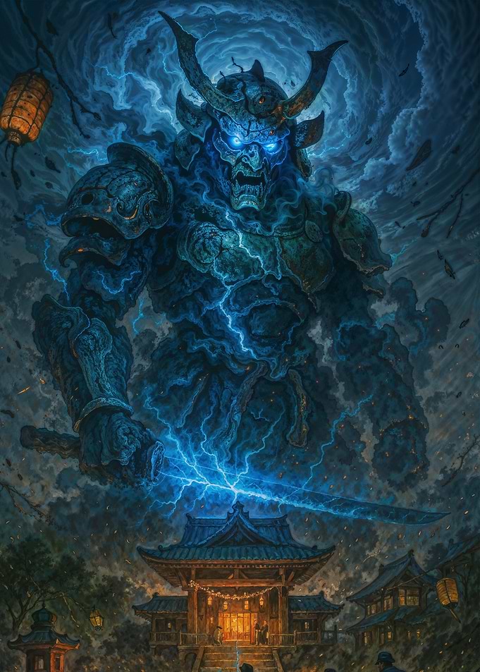 Electric Samurai Ghost Guardian over Temple