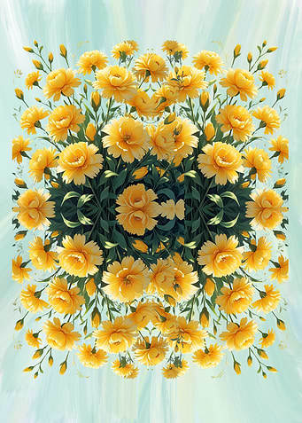 Floral Symmetry: Yellow Flowers on Blue