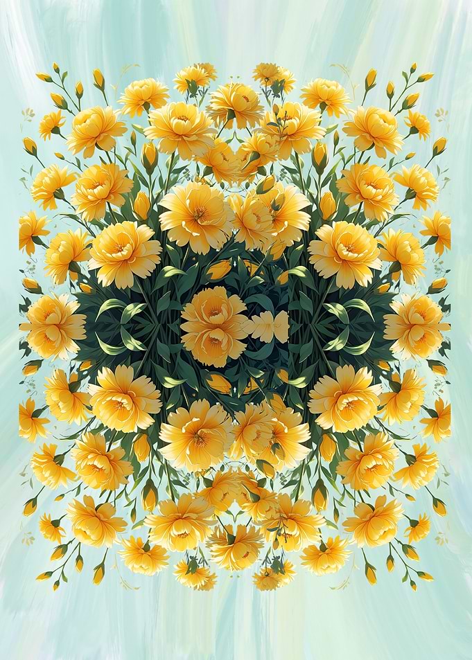 Floral Symmetry: Yellow Flowers on Blue