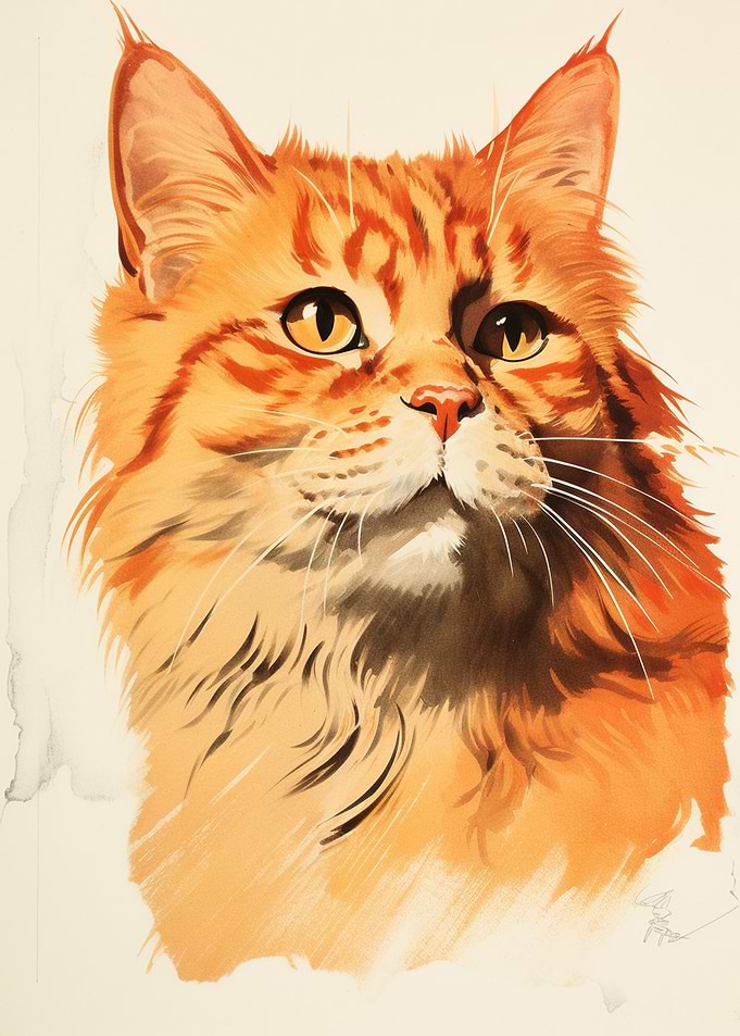 Orange Tabby Cat Portrait Illustration
