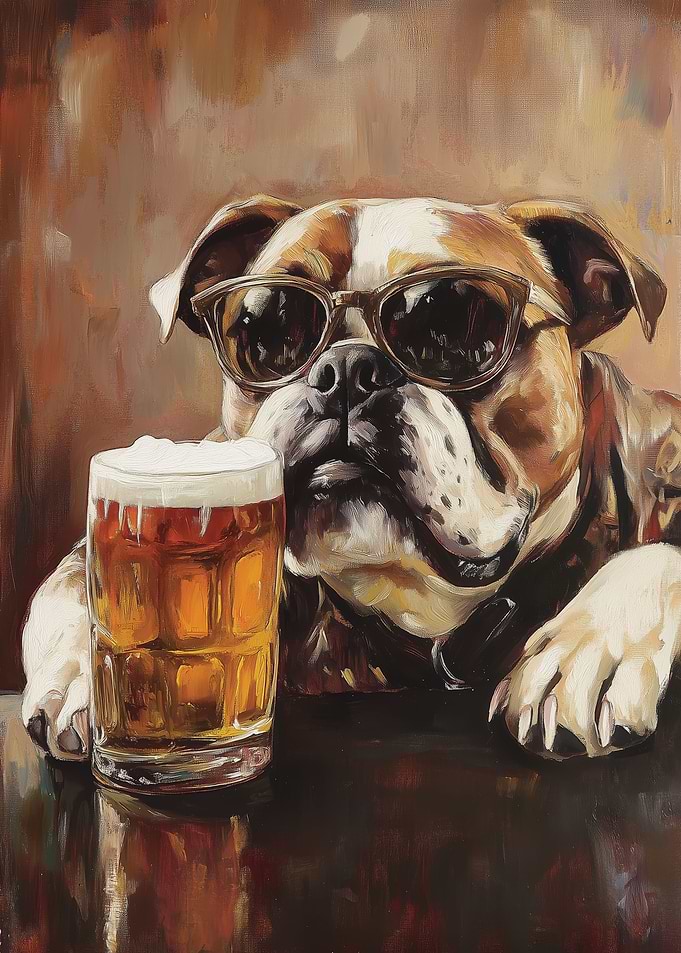 Cool Bulldog with Beer Painting