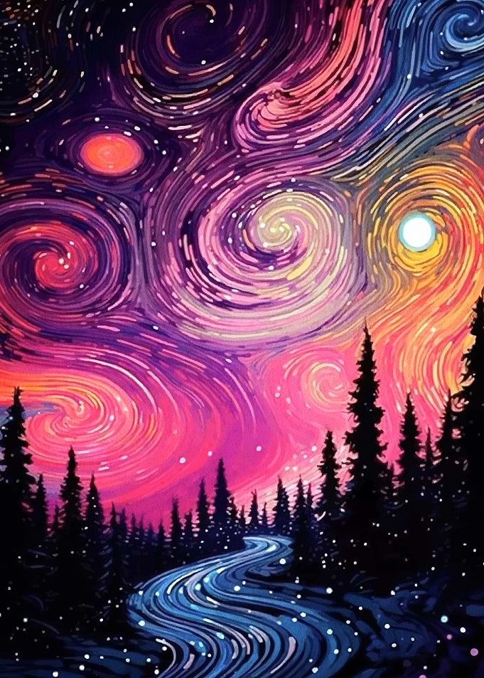 Colorful Night Sky Landscape