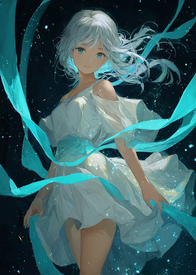 Anime Girl with Turquoise Ribbons