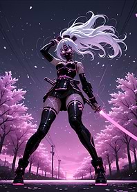 Cyberpunk Samurai Girl with Pink Katana