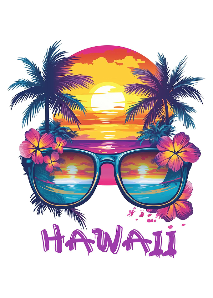 Sunset Vacation Hawaii Palm Trees With Sunglasses Summer